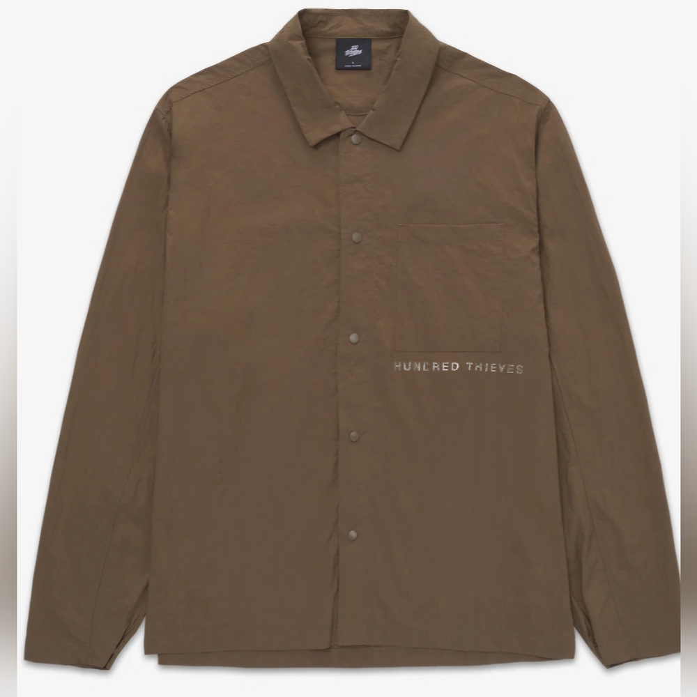 100 Thieves Men's Brown green Foundations Nylon shirt Sz L Streetwear